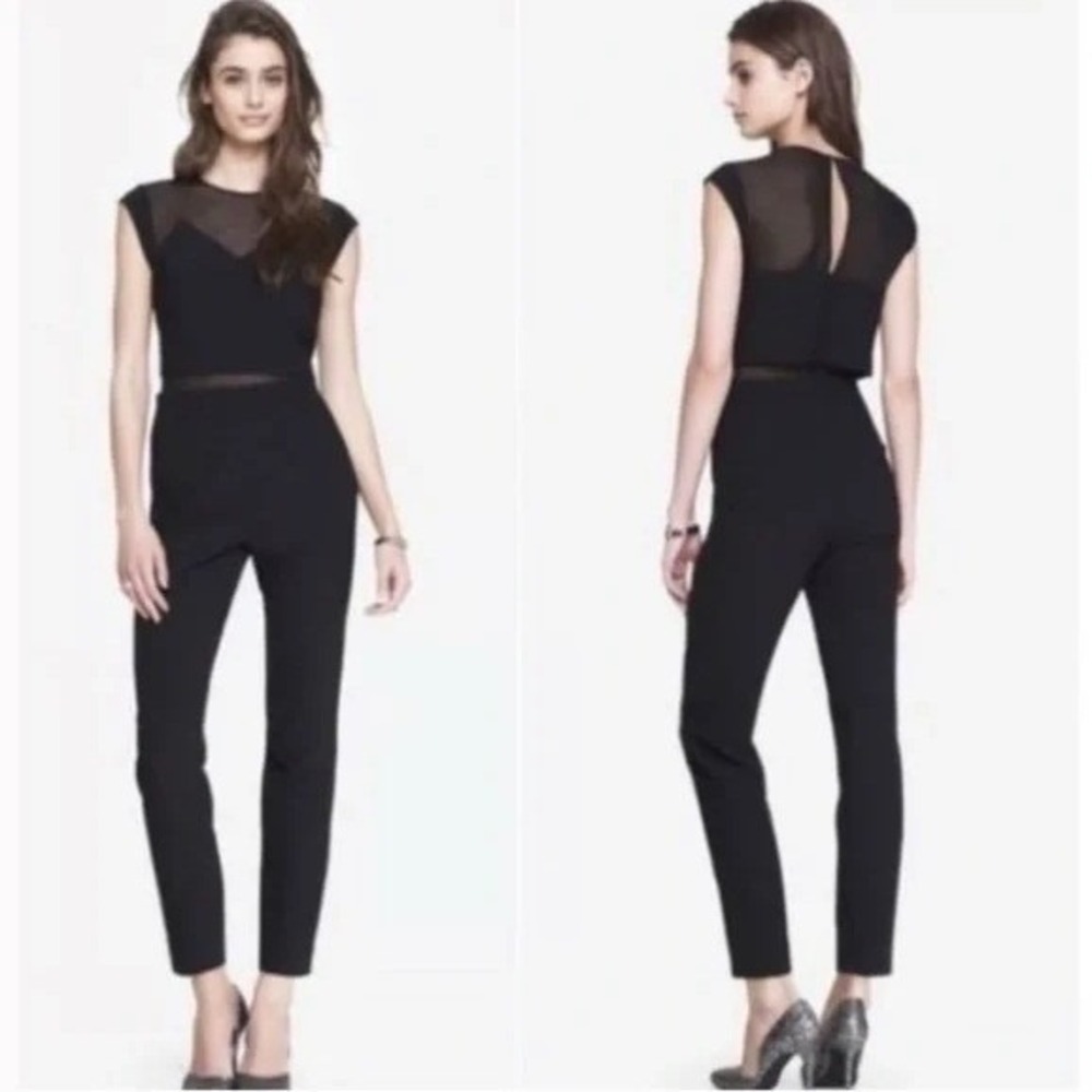 Express Womens Black Mesh Illusion Cutout Jumpsuit Size 8 Sleeveless